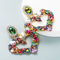 New Colored Glass Diamond Hollow Large Version Heart-shaped Pendant Earrings main image 2