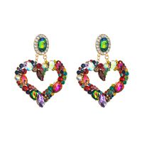 New Colored Glass Diamond Hollow Large Version Heart-shaped Pendant Earrings main image 6