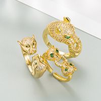 European And American Cross-border Fashion Temperament Leopard Head Copper Plated Real Gold Ring Open Index Finger Ring main image 3