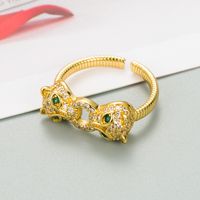 European And American Cross-border Fashion Temperament Leopard Head Copper Plated Real Gold Ring Open Index Finger Ring main image 4
