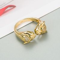 European And American Cross-border Fashion Temperament Leopard Head Copper Plated Real Gold Ring Open Index Finger Ring main image 5