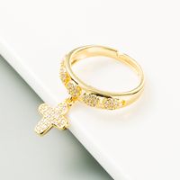 European And American Cross-border Fashion Copper Gold-plated Inlaid Zircon Cross Ring Opening Adjustable Ring main image 3