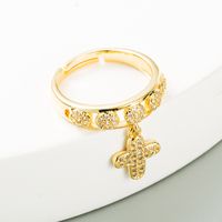 European And American Cross-border Fashion Copper Gold-plated Inlaid Zircon Cross Ring Opening Adjustable Ring main image 4