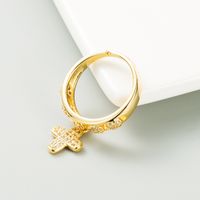 European And American Cross-border Fashion Copper Gold-plated Inlaid Zircon Cross Ring Opening Adjustable Ring main image 5