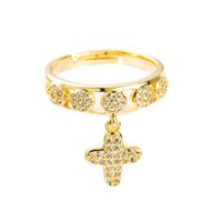 European And American Cross-border Fashion Copper Gold-plated Inlaid Zircon Cross Ring Opening Adjustable Ring main image 6