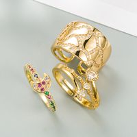 European And American Fashion Cool Creative Gold Plated Color Zircon Star And Moon Couple Ring Gold-plated Open Adjustable Ring main image 1