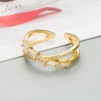 European And American Cross-border Fashion Creative Geometric Copper Micro-inlaid Zircon Ring Opening Adjustable main image 5
