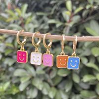 New Creative Drop Oil Square Earrings Personality Small Cartoon Square Smiley Face Earrings main image 1