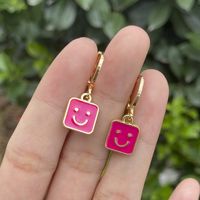 New Creative Drop Oil Square Earrings Personality Small Cartoon Square Smiley Face Earrings main image 3