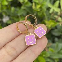 New Creative Drop Oil Square Earrings Personality Small Cartoon Square Smiley Face Earrings main image 5