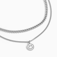 European And American Hip-hop Titanium Steel Double-layer Smiley Face Necklace Simple Personality Clavicle Chain main image 5
