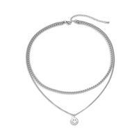 European And American Hip-hop Titanium Steel Double-layer Smiley Face Necklace Simple Personality Clavicle Chain main image 3