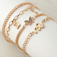 New Product Retro Butterfly Anklet 4-piece Fashion Metal Snake-shaped Key Anklet sku image 1