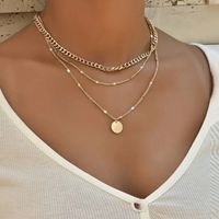 European And American New Alloy Necklace Fashion Simple Disc Pendant Multi-layered Clavicle Chain sku image 1