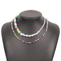 Bohemian Color Bead Necklace Imitation Pearl Resin Necklace Retro Hip Hop Double Necklace sku image 1