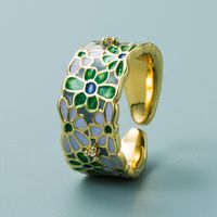 Ins European And American Fashion & Trend Punk Copper Plated Real Gold Drop Oil Blue And White Porcelain Pattern Hip Hop Open Ring Ornament sku image 4