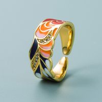 Ins European And American Fashion & Trend Punk Copper Plated Real Gold Drop Oil Blue And White Porcelain Pattern Hip Hop Open Ring Ornament sku image 1