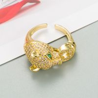 European And American Cross-border Fashion Temperament Leopard Head Copper Plated Real Gold Ring Open Index Finger Ring sku image 2