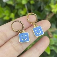 New Creative Drop Oil Square Earrings Personality Small Cartoon Square Smiley Face Earrings sku image 3