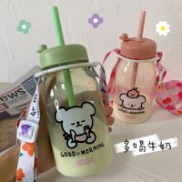 Cute Student Plastic Straw Cup Portable Strap Water Cup Personalized Cup main image 4
