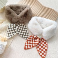 Plaid Plush Knitted Small Scarf Korean Version Cute Autumn And Winter Cross Bib Neck Guard Fur Collar main image 3