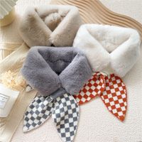 Plaid Plush Knitted Small Scarf Korean Version Cute Autumn And Winter Cross Bib Neck Guard Fur Collar main image 4