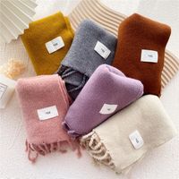 Pure Color Fringed Knitted Scarf Winter Korean Version Warmth Student Long Fashion Bib Dual-use main image 1