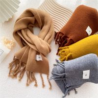 Pure Color Fringed Knitted Scarf Winter Korean Version Warmth Student Long Fashion Bib Dual-use main image 6