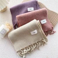 Pure Color Fringed Knitted Scarf Winter Korean Version Warmth Student Long Fashion Bib Dual-use main image 5