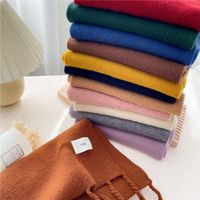 Pure Color Fringed Knitted Scarf Winter Korean Version Warmth Student Long Fashion Bib Dual-use main image 4