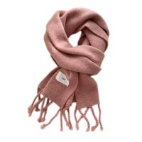 Pure Color Fringed Knitted Scarf Winter Korean Version Warmth Student Long Fashion Bib Dual-use main image 3