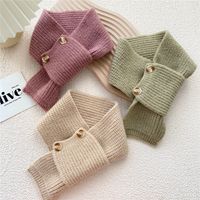 Button Cross Knit Short Small Scarf Autumn And Winter Student Wool Warm Scarf main image 1