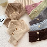 Button Cross Knit Short Small Scarf Autumn And Winter Student Wool Warm Scarf main image 6