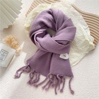 Pure Color Fringed Knitted Scarf Winter Korean Version Warmth Student Long Fashion Bib Dual-use sku image 4