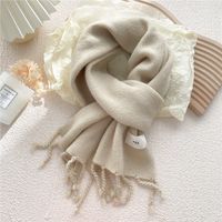 Pure Color Fringed Knitted Scarf Winter Korean Version Warmth Student Long Fashion Bib Dual-use sku image 2