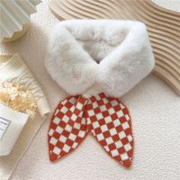 Plaid Plush Knitted Small Scarf Korean Version Cute Autumn And Winter Cross Bib Neck Guard Fur Collar sku image 1