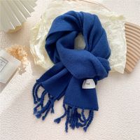 Pure Color Fringed Knitted Scarf Winter Korean Version Warmth Student Long Fashion Bib Dual-use sku image 5