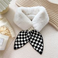 Plaid Plush Knitted Small Scarf Korean Version Cute Autumn And Winter Cross Bib Neck Guard Fur Collar sku image 2