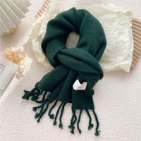 Pure Color Fringed Knitted Scarf Winter Korean Version Warmth Student Long Fashion Bib Dual-use sku image 3