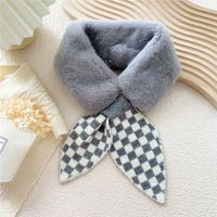 Plaid Plush Knitted Small Scarf Korean Version Cute Autumn And Winter Cross Bib Neck Guard Fur Collar sku image 3