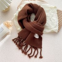 Pure Color Fringed Knitted Scarf Winter Korean Version Warmth Student Long Fashion Bib Dual-use sku image 6