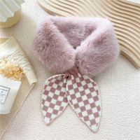 Plaid Plush Knitted Small Scarf Korean Version Cute Autumn And Winter Cross Bib Neck Guard Fur Collar sku image 4