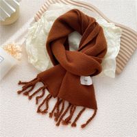 Pure Color Fringed Knitted Scarf Winter Korean Version Warmth Student Long Fashion Bib Dual-use sku image 7