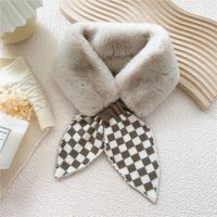 Plaid Plush Knitted Small Scarf Korean Version Cute Autumn And Winter Cross Bib Neck Guard Fur Collar sku image 5