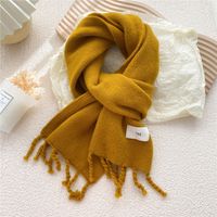Pure Color Fringed Knitted Scarf Winter Korean Version Warmth Student Long Fashion Bib Dual-use sku image 8