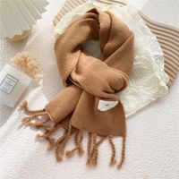 Pure Color Fringed Knitted Scarf Winter Korean Version Warmth Student Long Fashion Bib Dual-use sku image 9