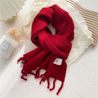 Pure Color Fringed Knitted Scarf Winter Korean Version Warmth Student Long Fashion Bib Dual-use sku image 10