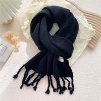 Pure Color Fringed Knitted Scarf Winter Korean Version Warmth Student Long Fashion Bib Dual-use sku image 11