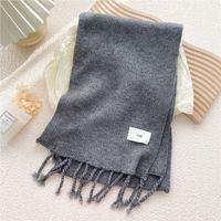 Pure Color Fringed Knitted Scarf Winter Korean Version Warmth Student Long Fashion Bib Dual-use sku image 12