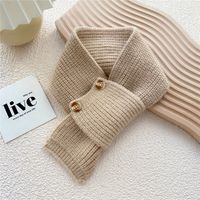 Button Cross Knit Short Small Scarf Autumn And Winter Student Wool Warm Scarf sku image 1